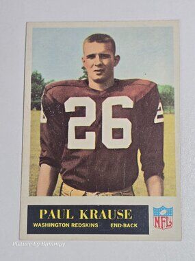 1965 Philadelphia Paul Krause rookie card #189 Red Skins HOF RC UNRUBBED BACK.